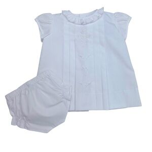 NWT Proper Peony White Pleat Embroidered French Knot Cross Dress & Bloomer 6m